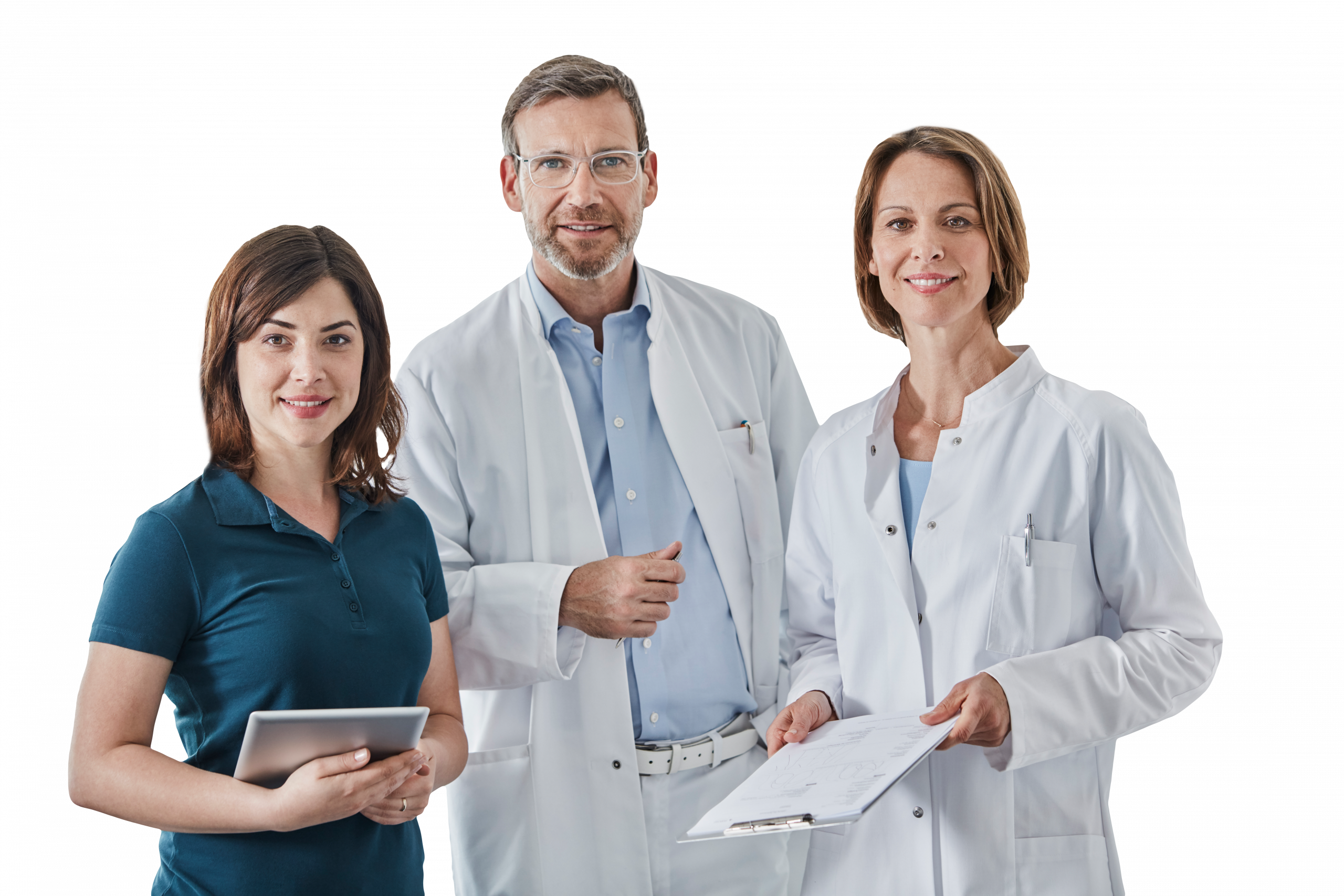 Ärzteteam und medizinische Fachkraft die für professionelle medizinische Versorgung bei medoplan stehen.